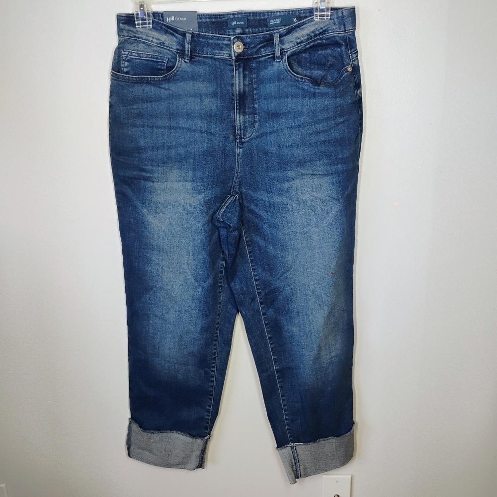 J Jill High Rise Straight Leg Jeans Portland Wash‎ Womens 16 Blue Denim Cuffed